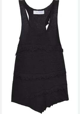 IRO JEANS Black Linen Tiered Distressed Racerback Tank Top